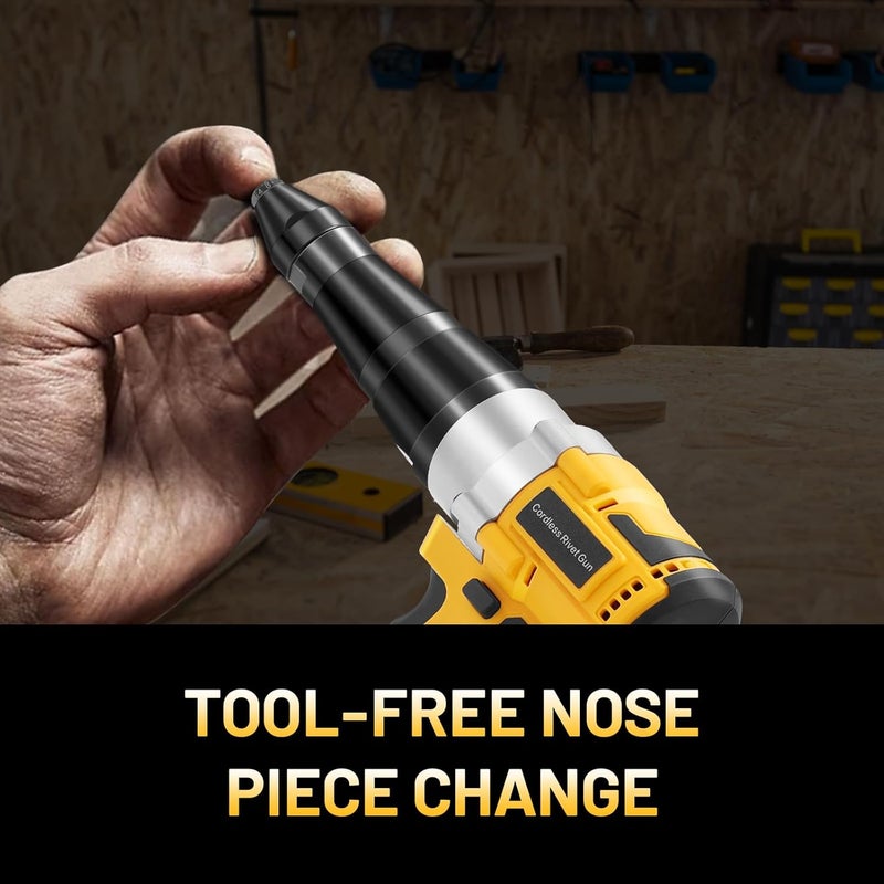 Labfintom Cordless Rivet Gun Tool for Dewalt 20V Max Battery, Brushless Electric Automatic Rivet Gun for Rivets 1/8'', 5/32'', 3/16", Pop Rivet Tool with 100PCS 5/32'' Rivets for Metal, Plastic (No Battery) - Image 5